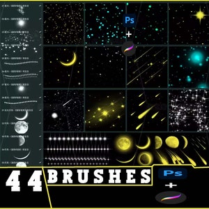 Starry Sky Brushes: Moon, Stars, Light Effects (Procreate & Photoshop)