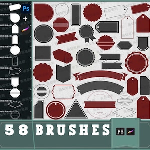 procreate brush ps brush price label promotion discount tag handbook note sticker watermark border, photoshop brushes