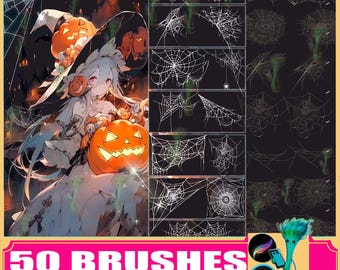 50 Spider Web Brushes: Procreate & Photoshop Decoration