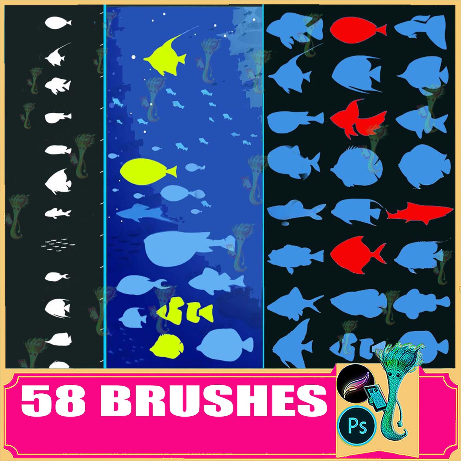 Fish Silhouette Brushes: Ocean Marine Life for Procreate & Photoshop - Etsy