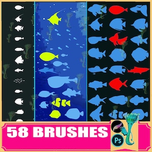 Vissilhouetborstels: Ocean Marine Life voor procreate en Photoshop