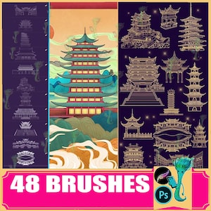 Pinceaux pour bâtiments anciens : 48 tampons d'illustration Procreate et Photoshop