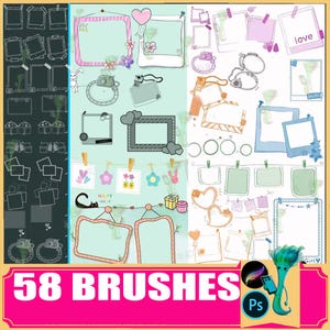 procreate brushes cute handbook photo frame photo border cartoon album decorative,photoshop brushes, Polaroid stamp set, Photo picture film