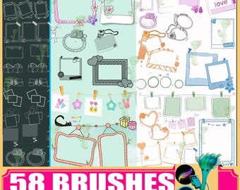procreate brushes cute handbook photo frame photo border cartoon album decorative,photoshop brushes, Polaroid stamp set, Photo picture film