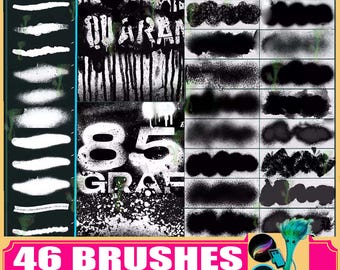Set di pennelli per graffiti: 46 pennelli per vernice spray (Photoshop e Procreate)