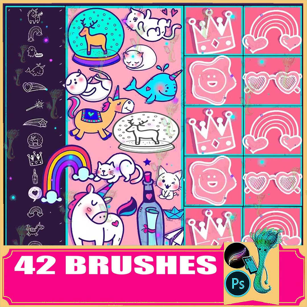 42 Procreate Brushes Cute Kawaii Drawing Kit, Animals Stamp Brush ...