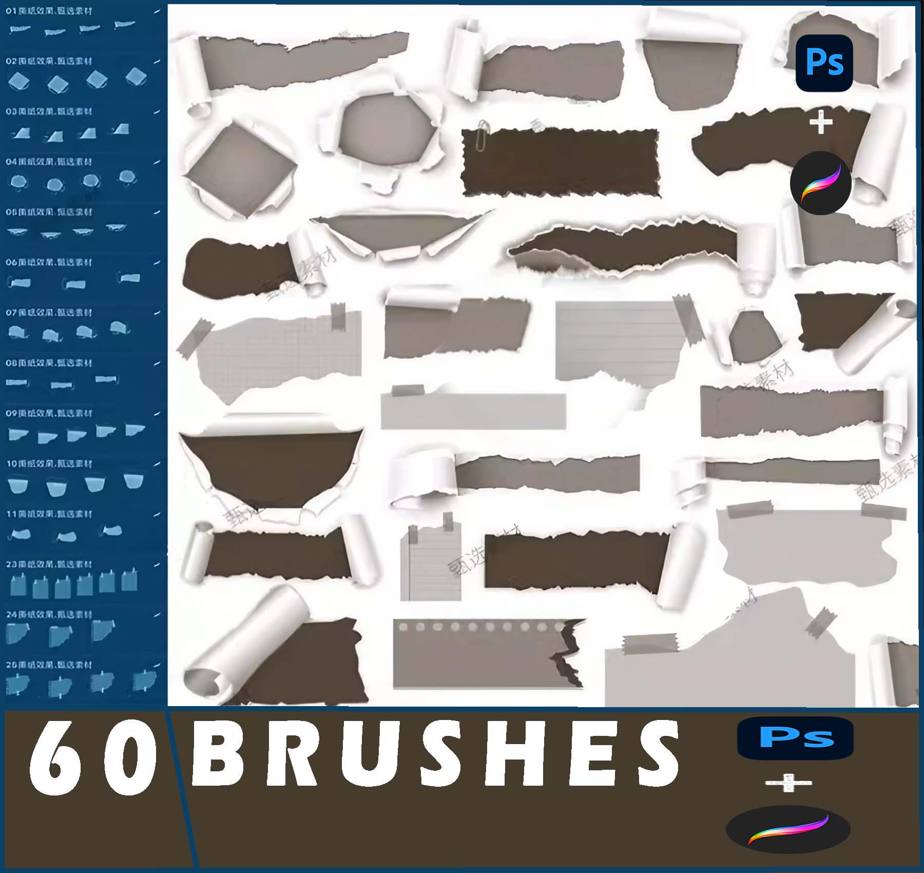 60 Paper Tear Brushes: Procreate & Photoshop