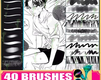 Anime Comic Procreate Brushes: Sketch Line Texture (Photoshop Brushes)