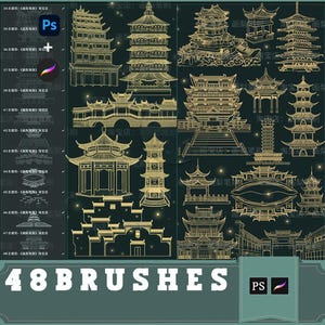 Ancient Building Brushes: 48 Procreate & Photoshop Illustration Stamps