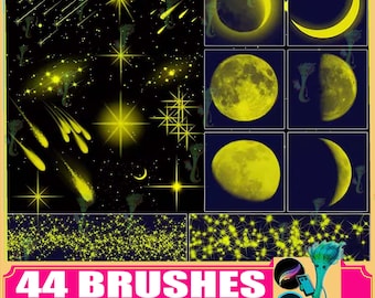 Starry Sky Brushes: Moon, Stars, Light Effects (Procreate & Photoshop)