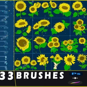 Sellos de girasol de Procreate, pinceles de girasol para Photoshop, Procreate botánico, Procreate floral, girasol, Photoshop de naturaleza