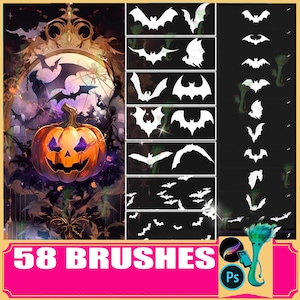 procreate brush ps brush bat silhouette horror atmosphere halloween dark decoration flying animal, photoshop