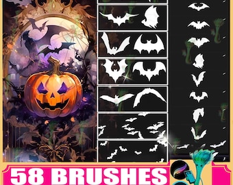 fortplantningsborste ps-borste fladdermussilhuett skräckatmosfär halloween mörk dekoration flygande djur, photoshop