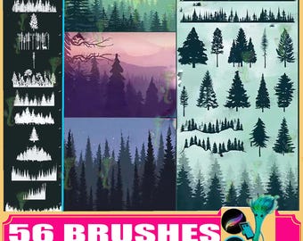 Pine Tree Silhouette Brushes: Forest Landscape (Photoshop & Procreate)