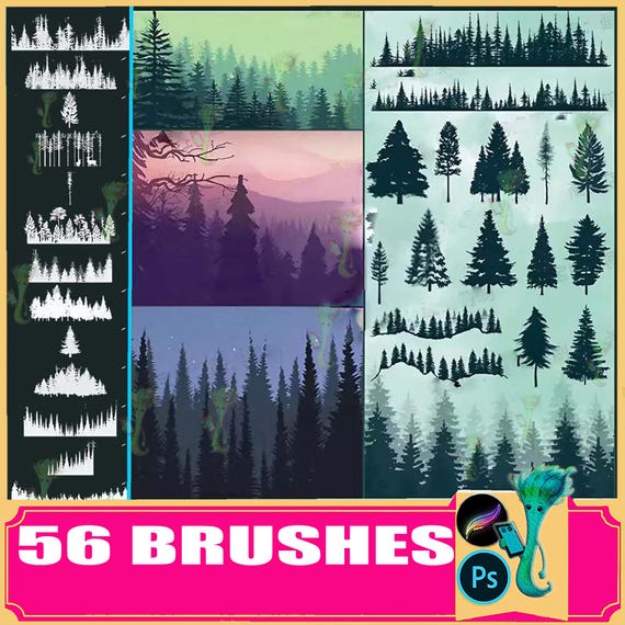 Pine Tree Silhouette Brushes: Forest Landscape (Photoshop & Procreate)