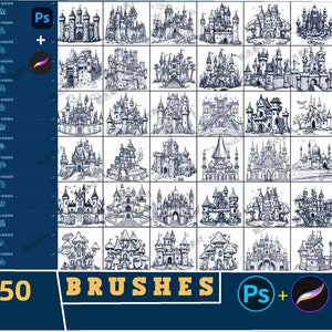 Pędzle Procreate bajkowy zamek budynek kreskówka Alicja w Krainie Czarów rysunek, pędzle Photoshop, motyw Magic Kingdom, zamki z bajek