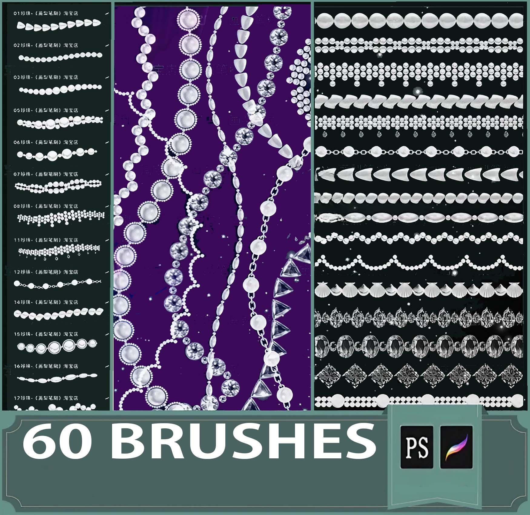Pinceles de joyería para Procreate y Photoshop – 60 diamantes, gemas, cuentas y sellos de moda