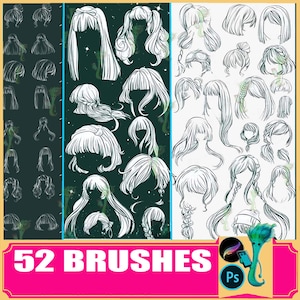 Anime Hair Procreate & Photoshop Brushes: Cartoon Hairstyle Line Draft