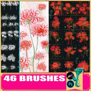 Red Spider Lily Flower Brushes: 46 Procreate & Photoshop Stamps