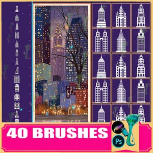 City Building Brush Set: 40 Procreate & Photoshop Brushes (Digital Download)