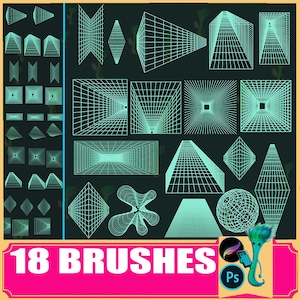 Ensemble de pinceaux pour grille en perspective : dessins au trait géométriques pour Procreate et Photoshop