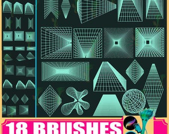 Conjunto de pinceles de cuadrícula de perspectiva: Arte lineal geométrico para Procreate y Photoshop