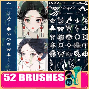 Dunhuang Style Procreate Brushes: Forehead & Eyebrow Flower Decoration (52 Brushes)