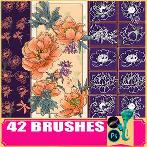 Pfingstrose Procreate Pinsel: Blumenentwurf Stempel für Photoshop,