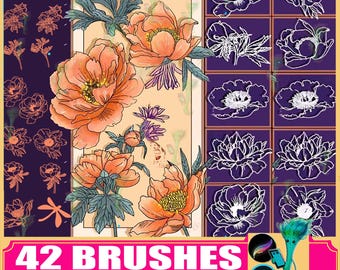 Peony Procreate Brushes: Floral Draft Stamps for Photoshop, - Etsy