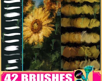 penselen voortplanten impressionistisch olieverfschilderij plat dikke coating realistische acrylverf gouache, photoshop-penselen