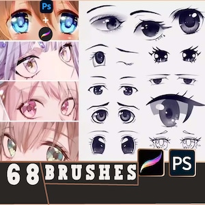 procreate brushes wind eyes Q version cartoon anime expression, photoshop eyes, photoshop brushes, Digital Stamp Facial, Wide Eye