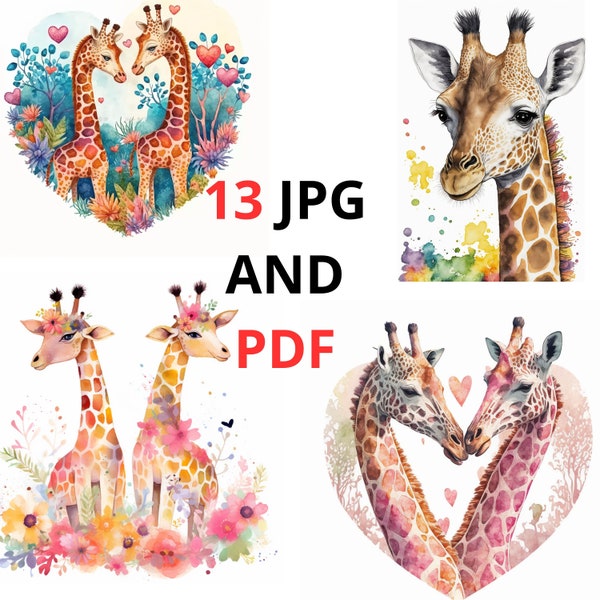 Floral Giraffes Clipart, 10 High Quality JPGs, Nursery Art, Digital Planner, Watercolor, Card Making, Journaling, Digital Download