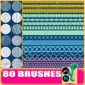 80 Stitching Procreate & Photoshop Brushes: Fabric Texture Brush Set