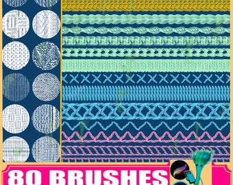 80 Stitching Procreate & Photoshop Brushes: Fabric Texture Brush Set