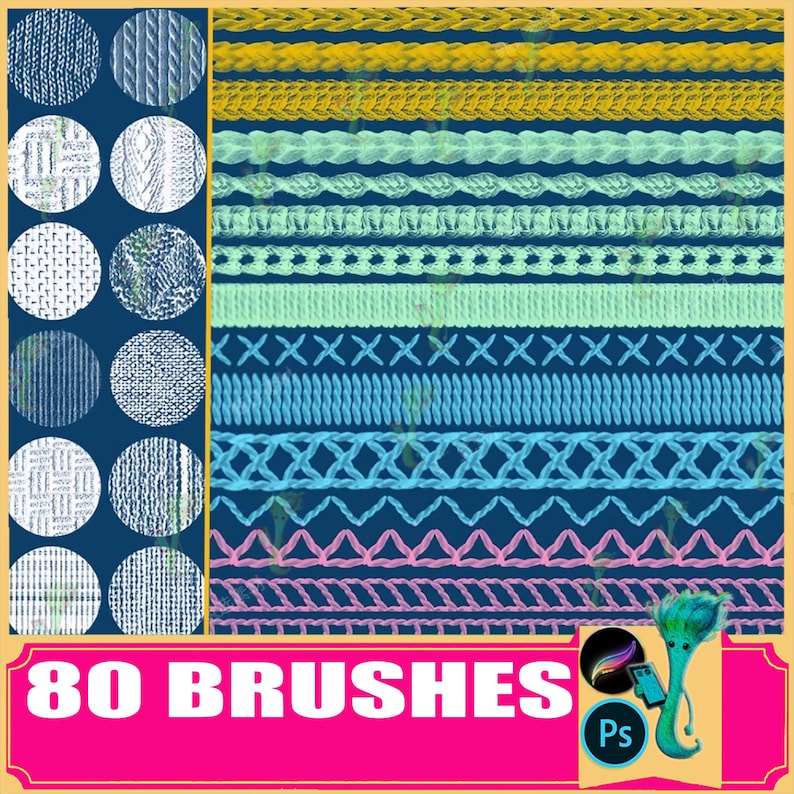 80 Stitching Procreate & Photoshop Brushes: Fabric Texture Brush Set ...