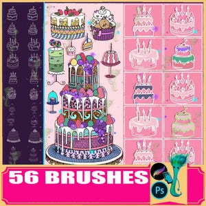 Pinceles de pasteles para Procreate y Photoshop: 56 pinceles con diseños de dulces