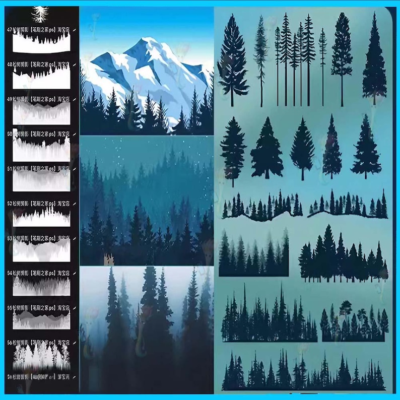 Pine Tree Silhouette Brushes: Forest Landscape (Photoshop & Procreate) image 2