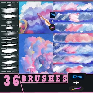 Gouache & Watercolor Brushes: Procreate, Photoshop (36 Brushes)