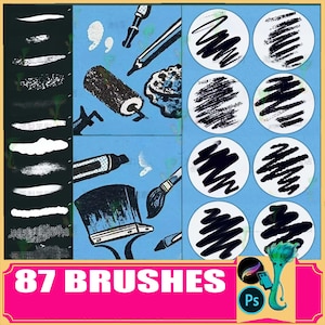 87 pennelli per texture inchiostro retrò: Procreate e Photoshop