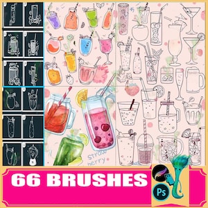 Drink Brushes: Procreate & Photoshop Stamps, Coffee Cups (66 Brushes)