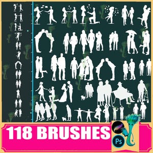 118 silhouetpenselen: stel, yoga, zakelijk (Photoshop, Procreate)