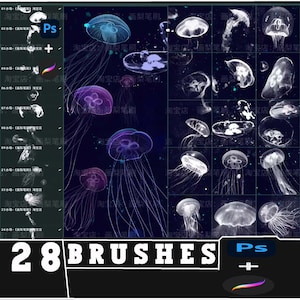 procreate brushes dream jellyfish marine life animal aesthetic luminous jellyfish decoration, photoshop brushes, ABR format brushes