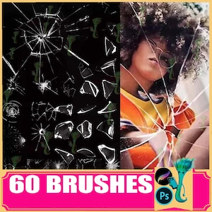 Broken Glass Effect Brushes: Transparent Fragments Overlay (Procreate & Photoshop)