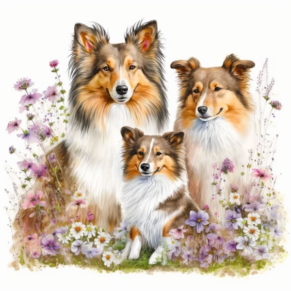 Sheltie Watercolor Clipart, Cute Shetland Sheepdog Nursery Decor Wall Art, Little Pet Dog Animal PNG