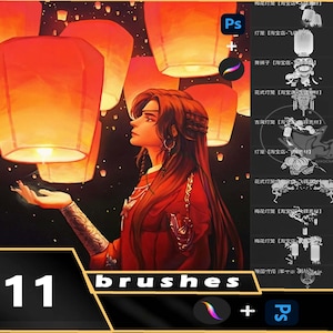 Procreate Photoshop Lantern Stamps, Lanterna cinese e giapponese, Pennelli per Procreate e Photoshop,