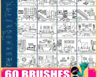 Interior Design Line Brushes Set: 60 Procreate & Photoshop Brushes