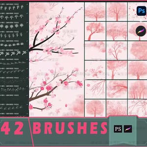 プロクリエイト ブラシ PS ブラシ 春 桜 植物 木 美しい花びら 落ちる枝 イラスト 桃の花、Photoshop ブラシ