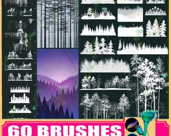 Forest Silhouette Brush Set: Trees, Mountains, Landscape (Procreate, Photoshop)