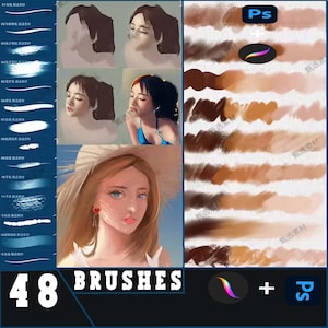 48 oil painting brushes, photoshop brushes, Procreate Texture, procreate gouache, procreate watercolor, ipad brush, procreate oil brush