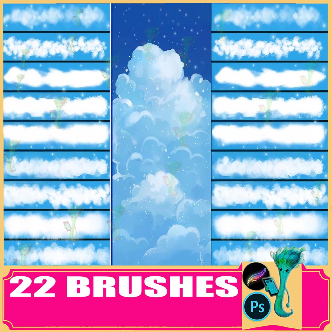 Cloud Brushes for Procreate & Photoshop: Sky Texture Illustration (22 ...